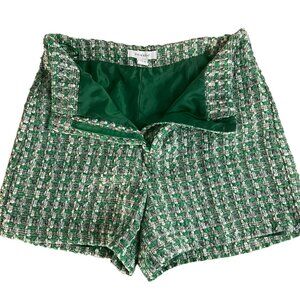 Tweed Woven Green Plaid Shorts with Sateen Lining